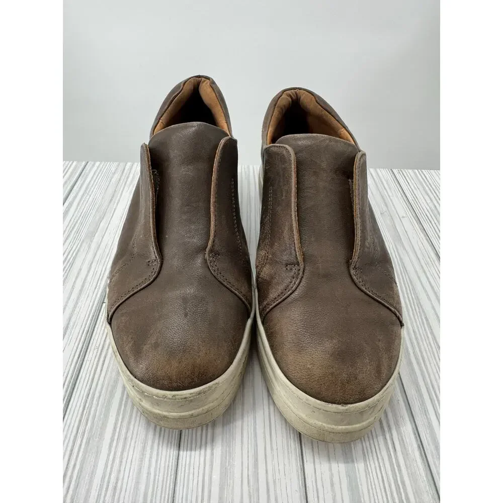 J/Slides Starr Women's Sz 8.5 Brown Leather Wedge Slip-On Sneakers Comfort Shoes